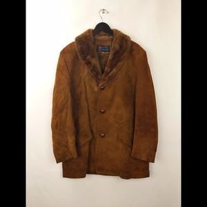 [SOLD] VTG Snuff Suede Brown Leather Faux Shearling Lined Jacket Coat Sz US 40